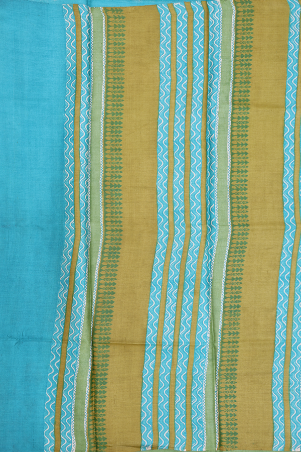 Tussar Silk Saree In Mint Blue With Printed Design