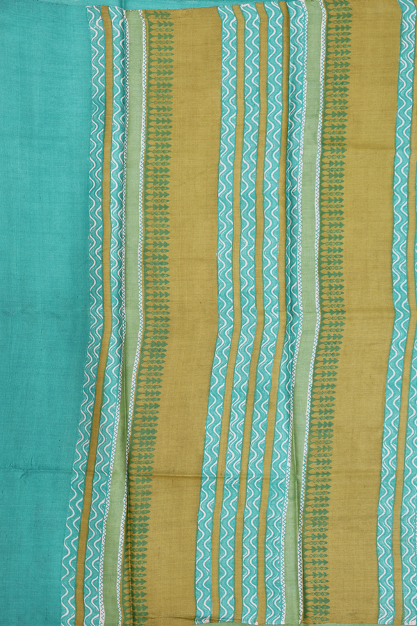 Tussar Silk Saree In Mint Blue With Printed Design