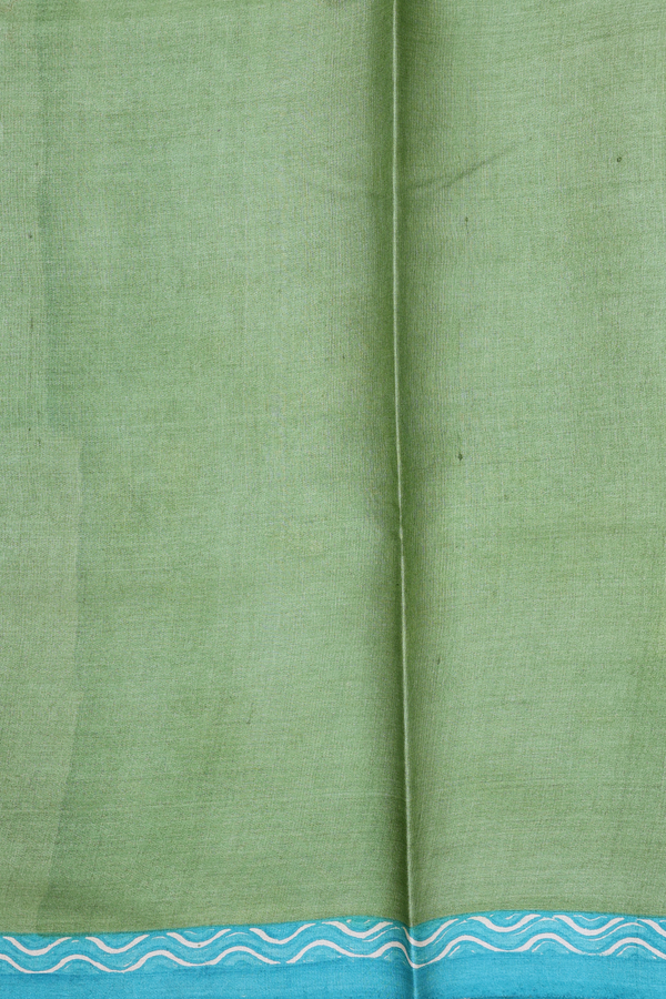 Tussar Silk Saree In Mint Blue With Printed Design