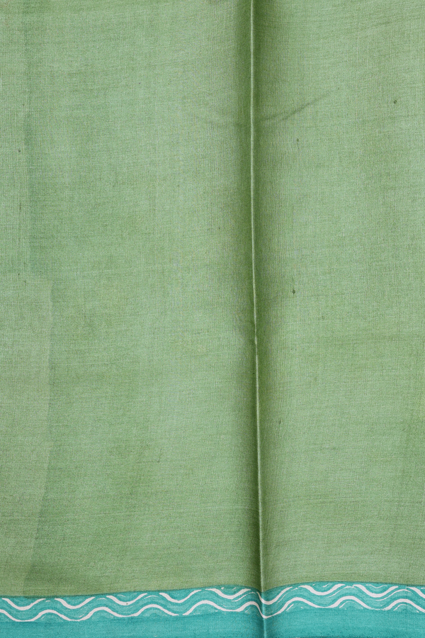 Tussar Silk Saree In Mint Blue With Printed Design