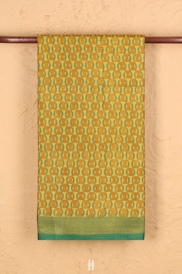 Tussar Silk Saree In Yellow With Printed Design