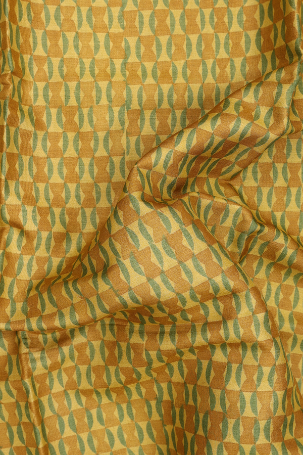 Tussar Silk Saree In Yellow With Printed Design