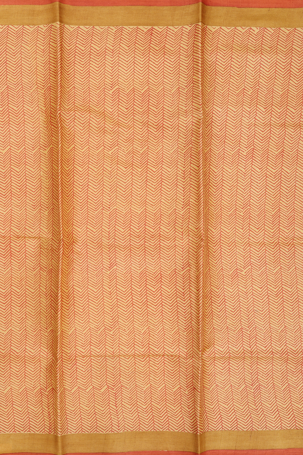 Tussar Silk Saree In Yellow And Orange With Chevron Design