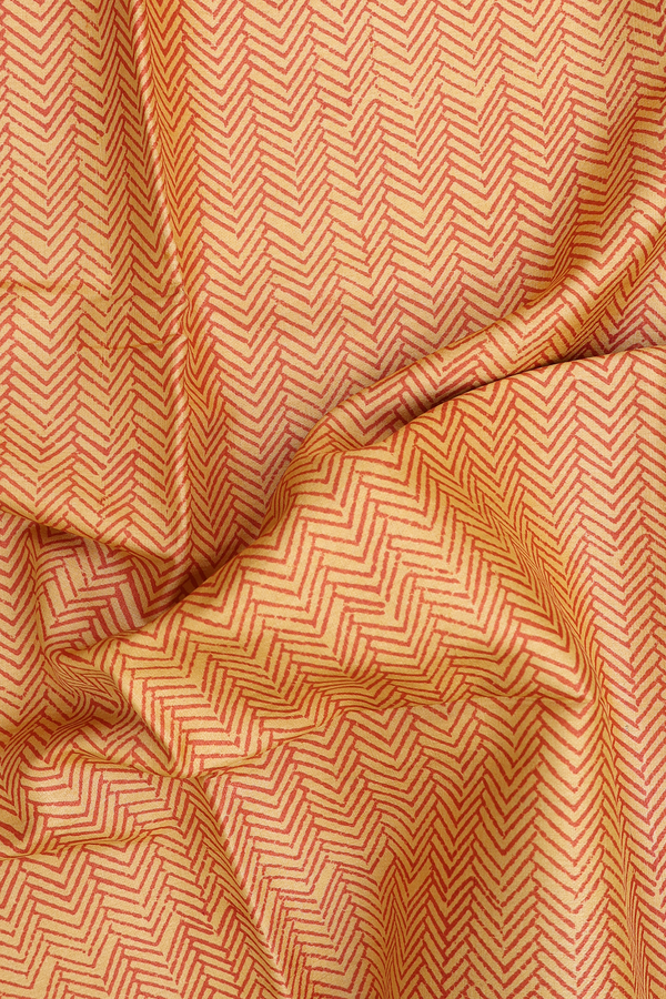 Tussar Silk Saree In Yellow And Orange With Chevron Design