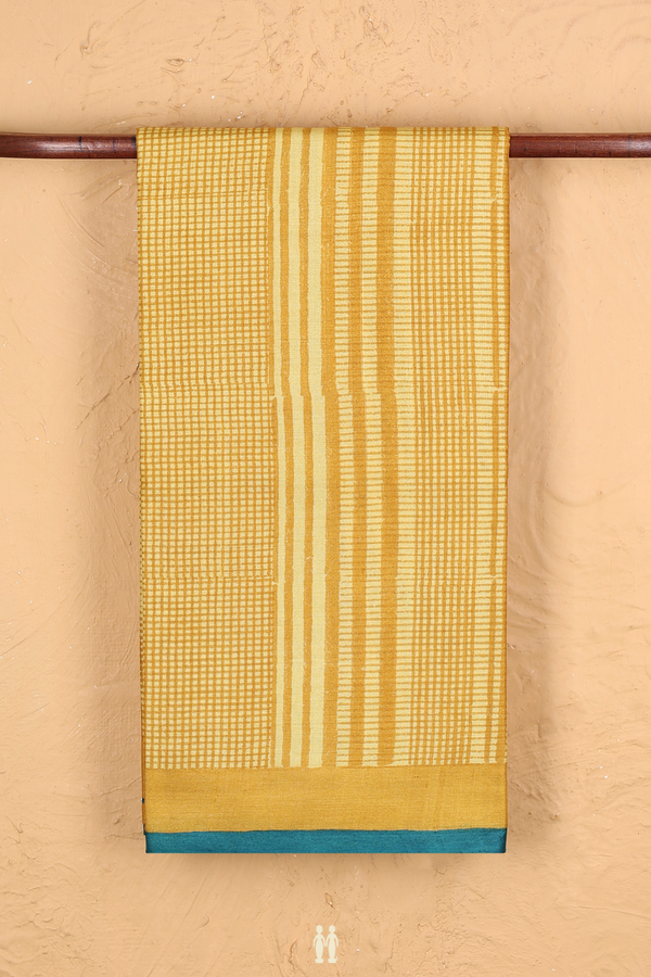 Tussar Silk Saree In Shades Of Yellow With Checks Design