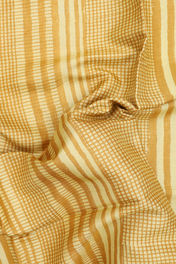 Tussar Silk Saree In Shades Of Yellow With Checks Design