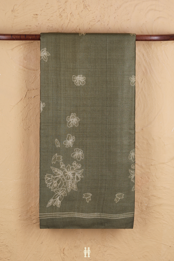 Tussar Silk Saree In Cardamom Green With Shibori Design