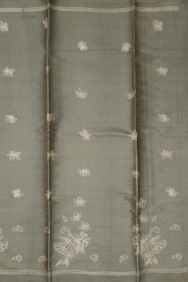 Tussar Silk Saree In Cardamom Green With Shibori Design