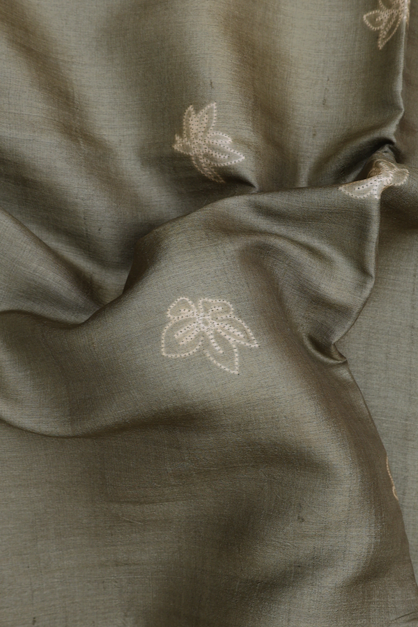 Tussar Silk Saree In Cardamom Green With Shibori Design