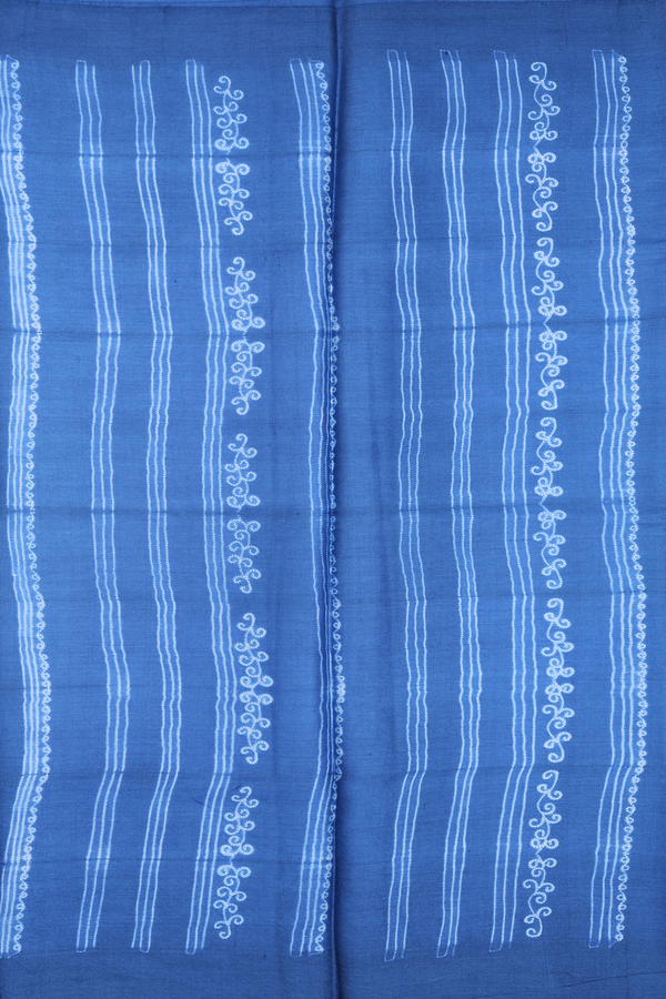 Tussar Silk Saree In Capri Blue With Shibori Design