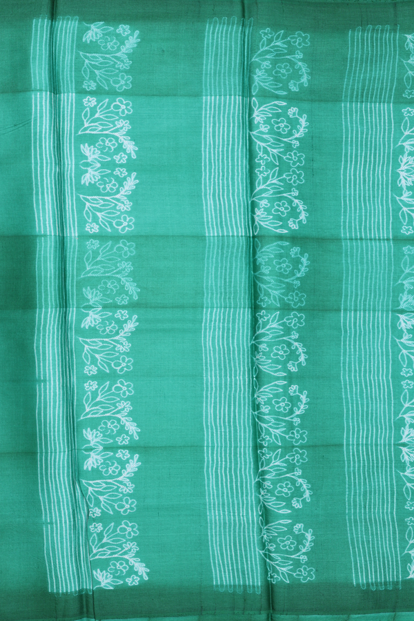 Tussar Silk Saree In Green With Stripes Design