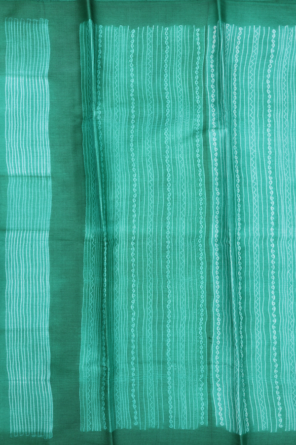 Tussar Silk Saree In Green With Stripes Design