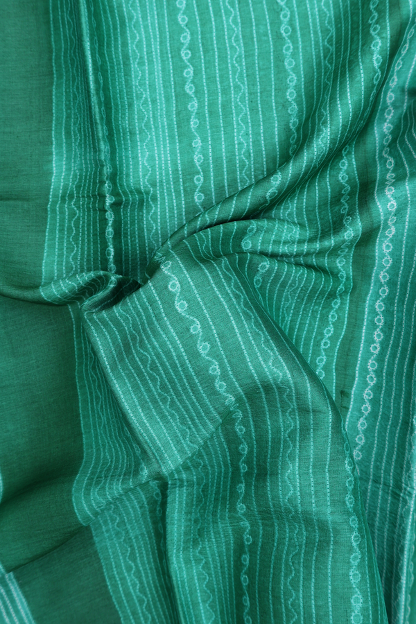 Tussar Silk Saree In Green With Stripes Design