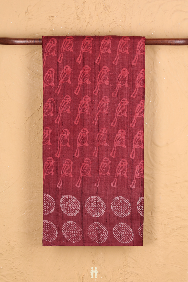 Tussar Silk Saree In Red With Parrot Design