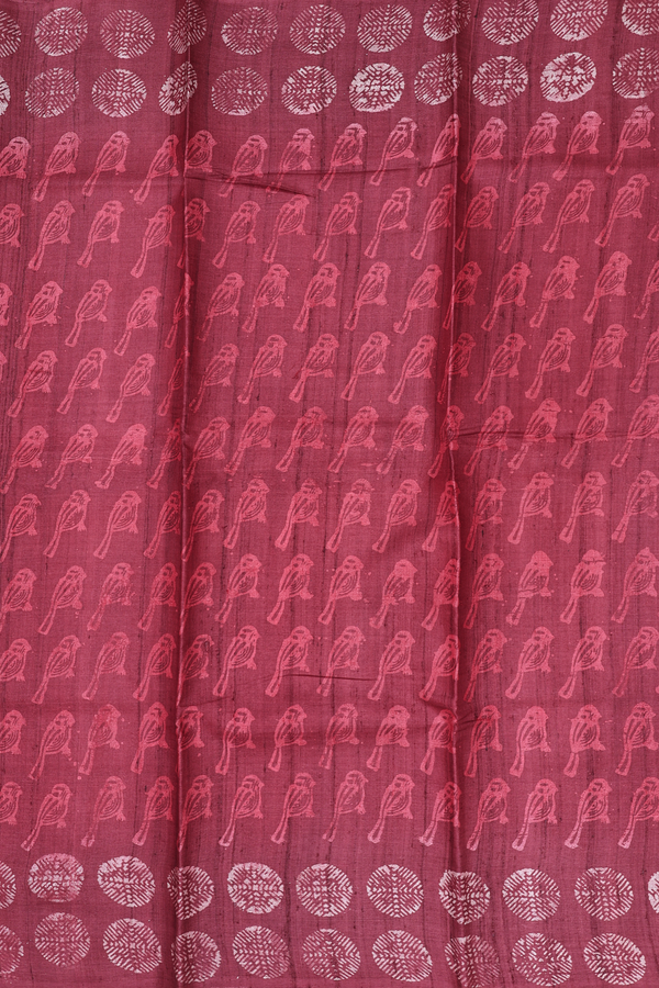 Tussar Silk Saree In Red With Parrot Design