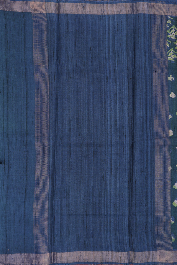 Tussar Silk Saree In Dark Green With Printed Design