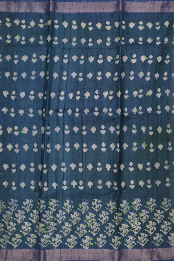 Tussar Silk Saree In Dark Green With Printed Design