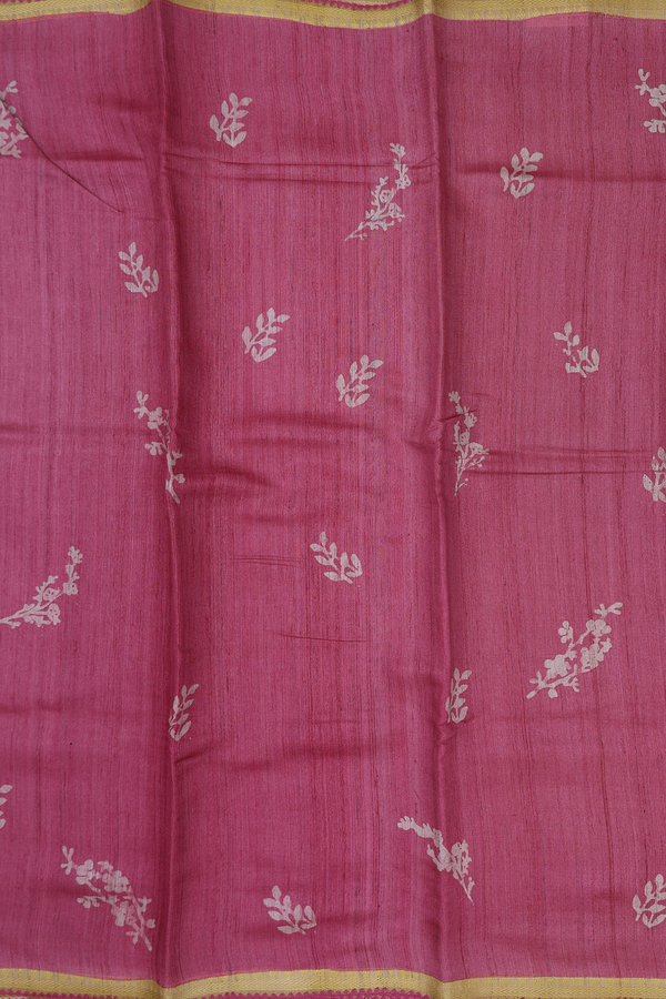 Tussar Silk Saree In Mulberry With Leaf Buttas