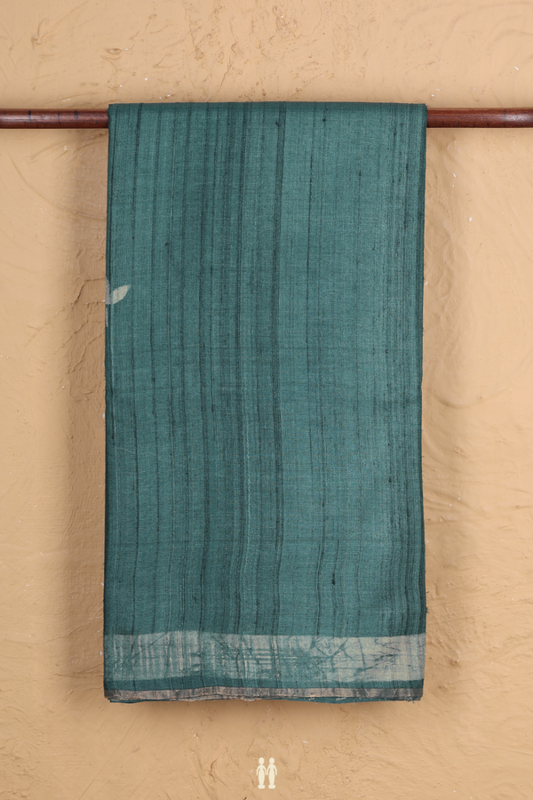 Tussar Silk Saree In Peacock Green With Floral Buttas