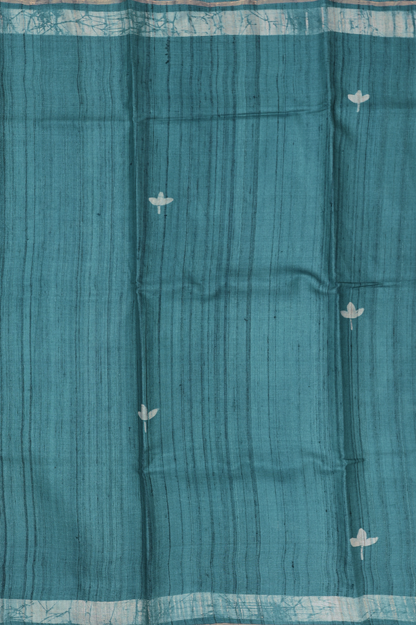 Tussar Silk Saree In Peacock Green With Floral Buttas