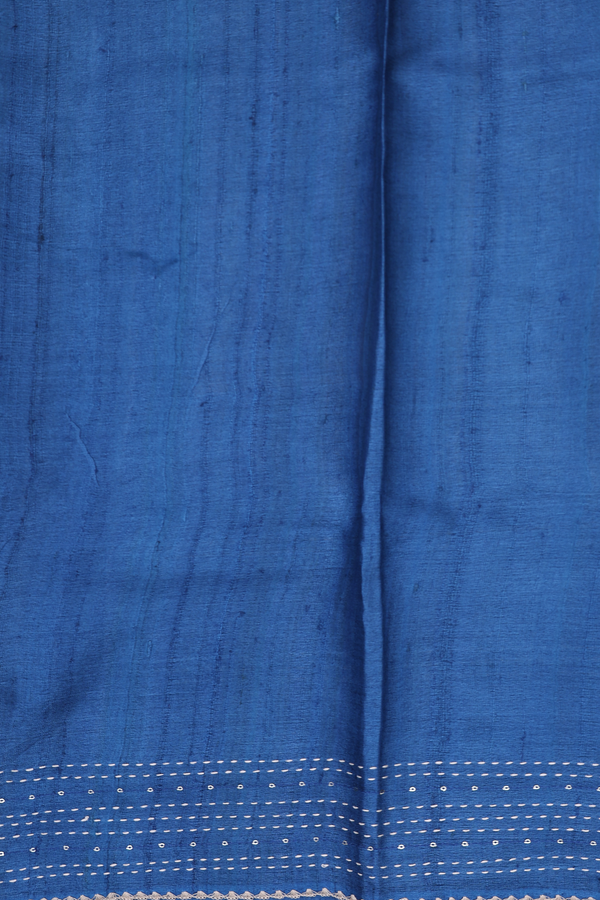 Tussar Silk Saree In Capri Blue With Stripes Design