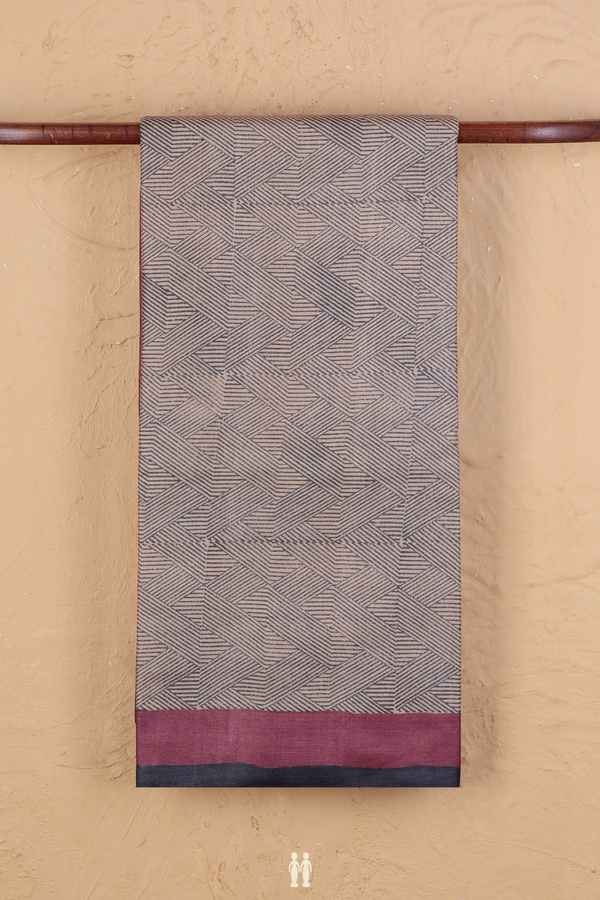 Tussar Silk Saree In Cream And Grey With Printed Design