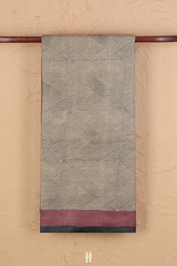 Tussar Silk Saree In Cream And Grey With Printed Design