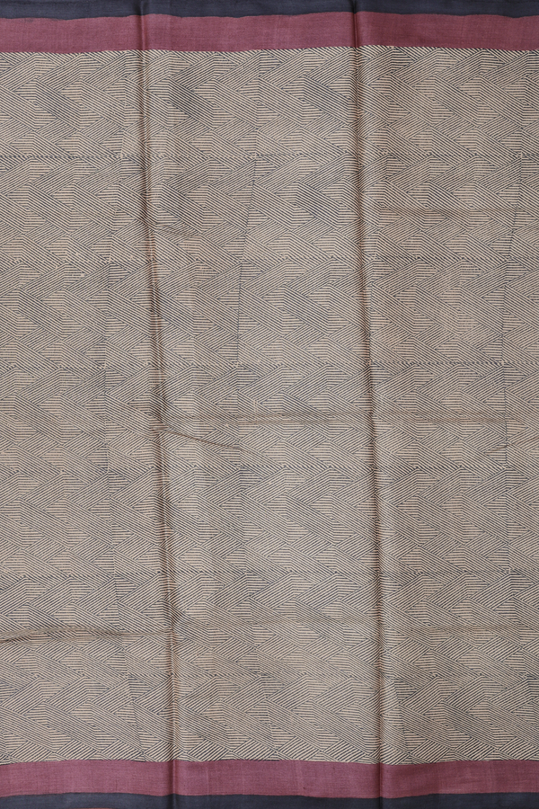 Tussar Silk Saree In Cream And Grey With Printed Design