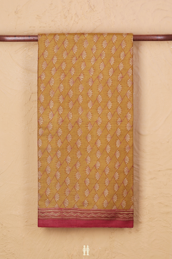 Tussar Silk Saree In Mustard Brown With Printed Design