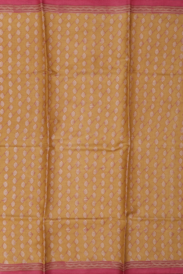 Tussar Silk Saree In Mustard Brown With Printed Design