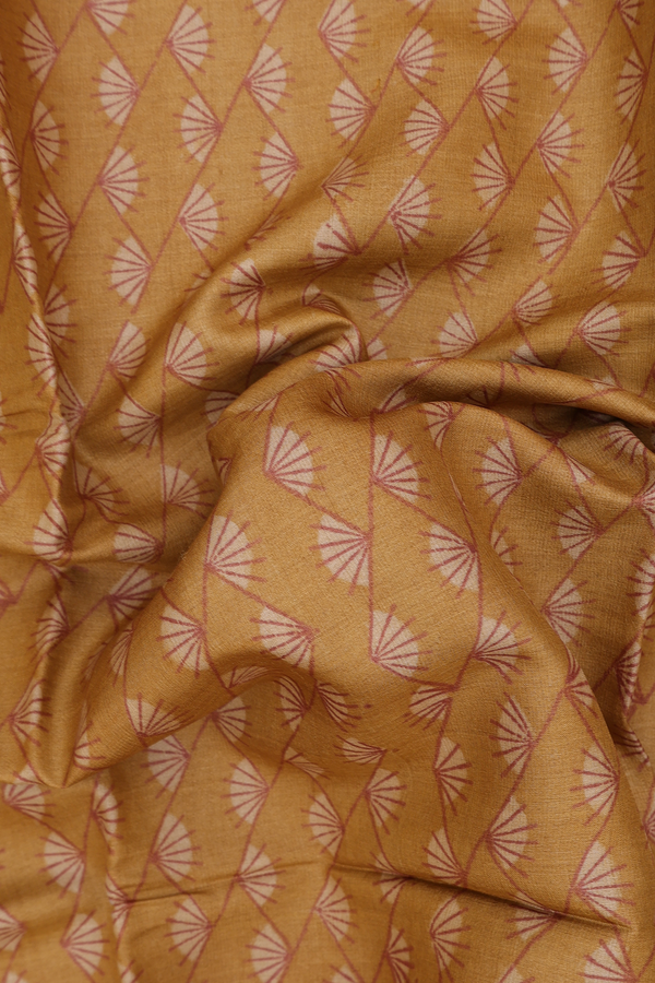 Tussar Silk Saree In Mustard Brown With Printed Design