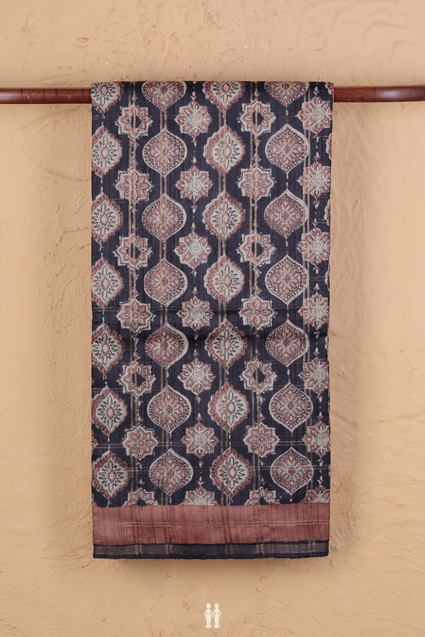 Tussar Silk Saree In Black With Printed Design