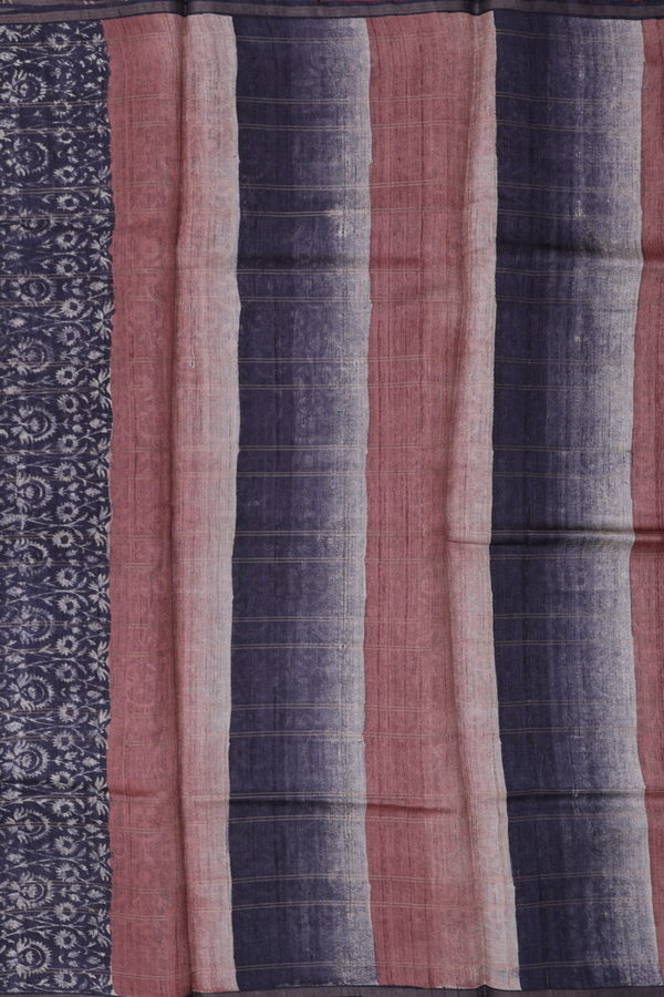 Tussar Silk Saree In Black With Printed Design