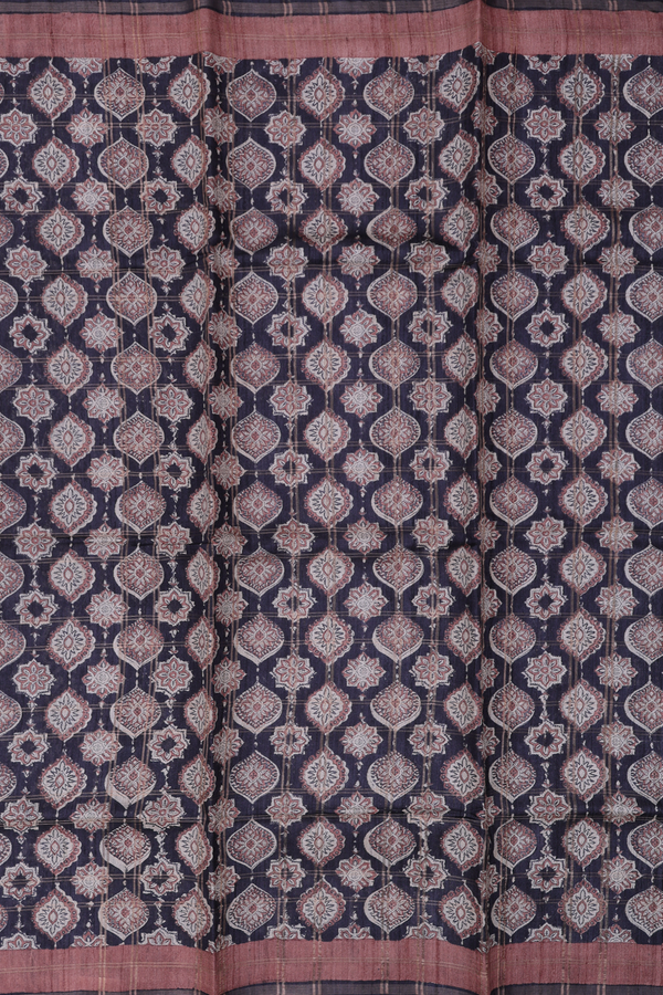 Tussar Silk Saree In Black With Printed Design