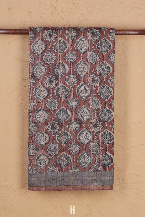 Tussar Silk Saree In Brown With Allover Design