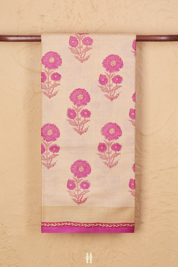 Tussar Silk Saree In Light Orange With Floral Motifs