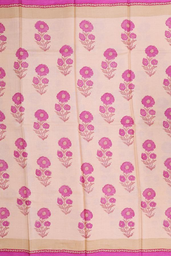 Tussar Silk Saree In Light Orange With Floral Motifs