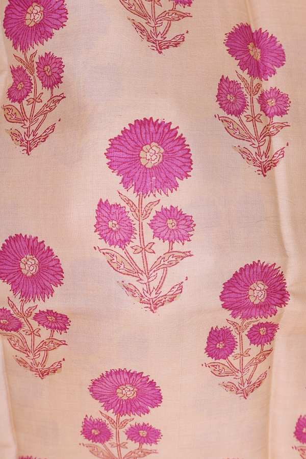 Tussar Silk Saree In Light Orange With Floral Motifs
