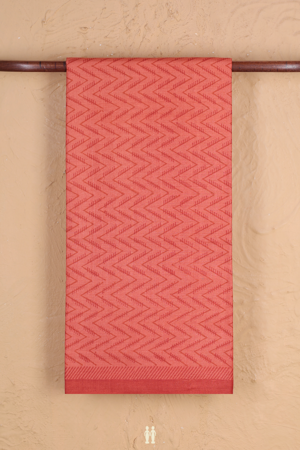 Tussar Silk Saree In Orange With Chevron Design