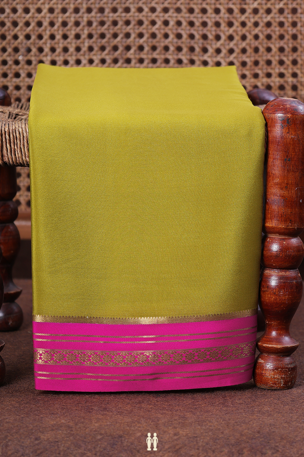 Mysore Silk Saree In Olive Green With Contrast Border
