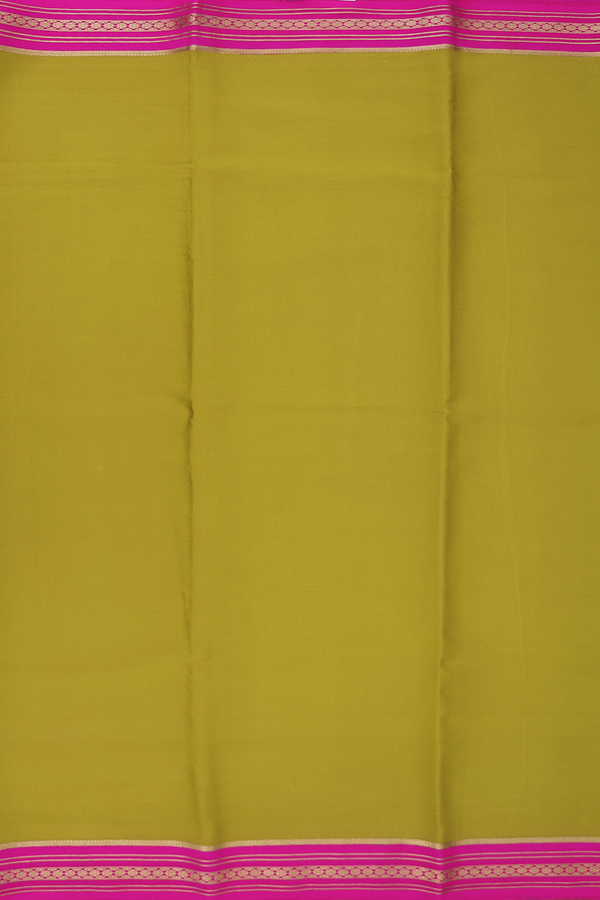 Mysore Silk Saree In Olive Green With Contrast Border