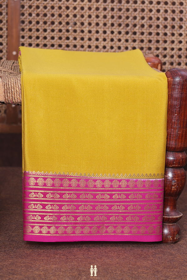 Mysore Silk Saree In Mustard Yellow With Contrast Border