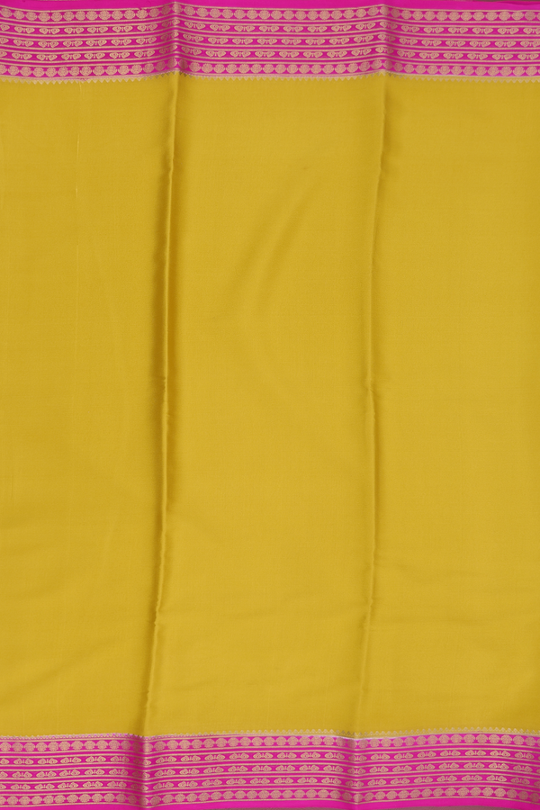 Mysore Silk Saree In Mustard Yellow With Contrast Border