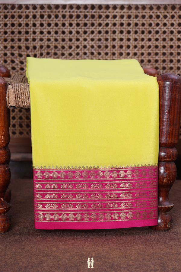 Mysore Silk Saree Plain Yellow With Contrast Border