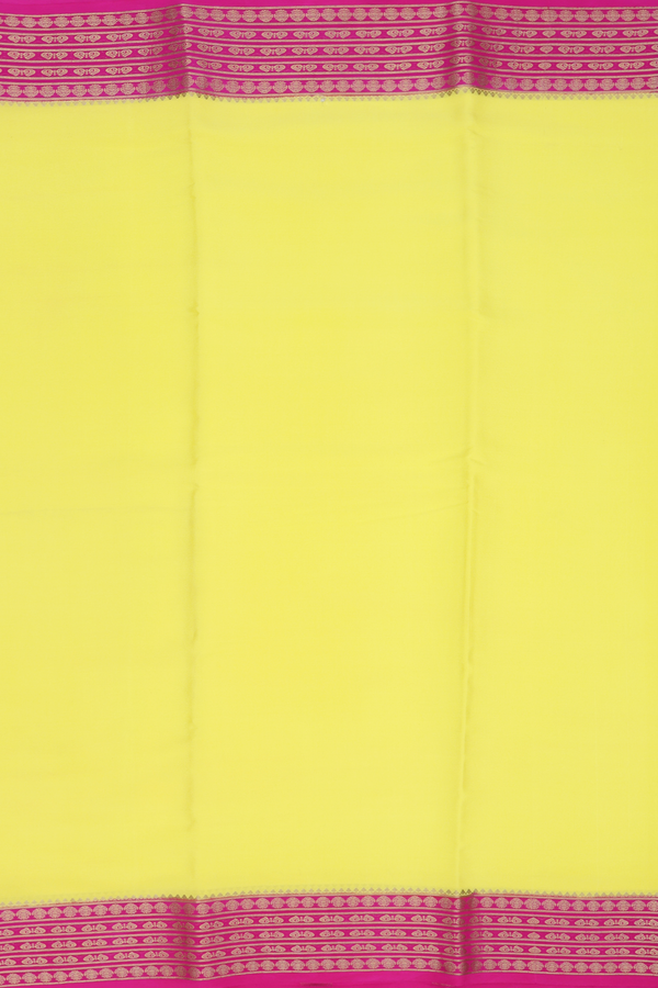 Mysore Silk Saree Plain Yellow With Contrast Border