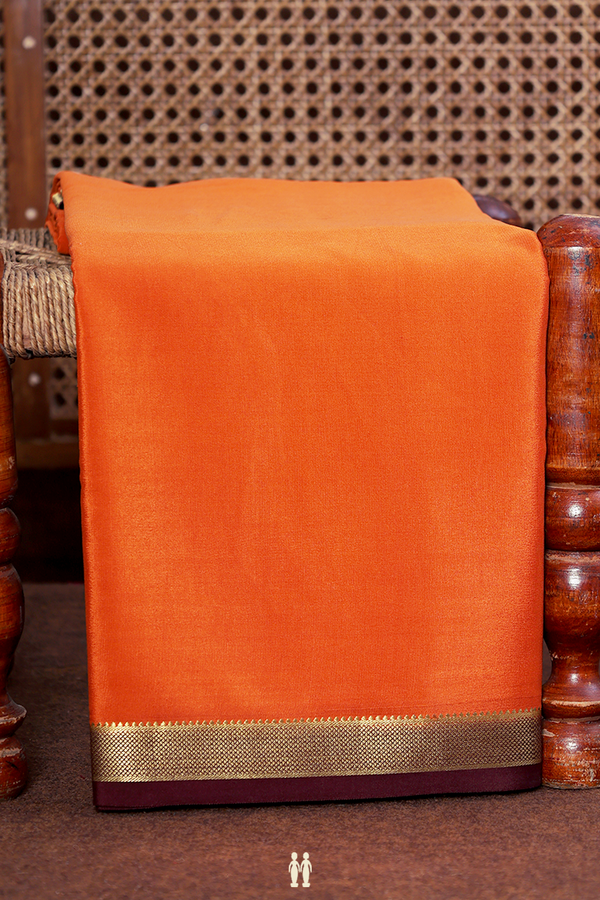 Mysore Silk Saree In Spiced Orange With Contrast Border