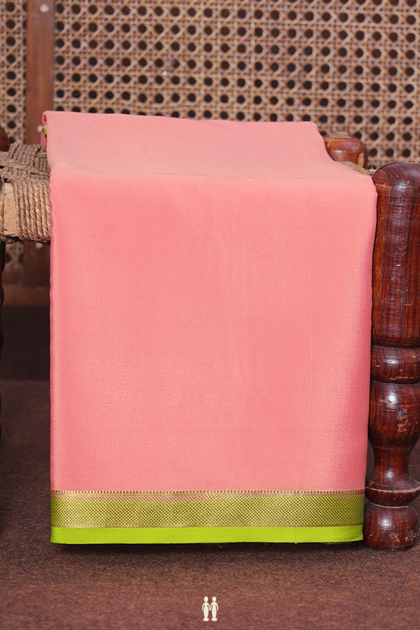 Mysore Silk Saree In Peach Pink With Contrast Border