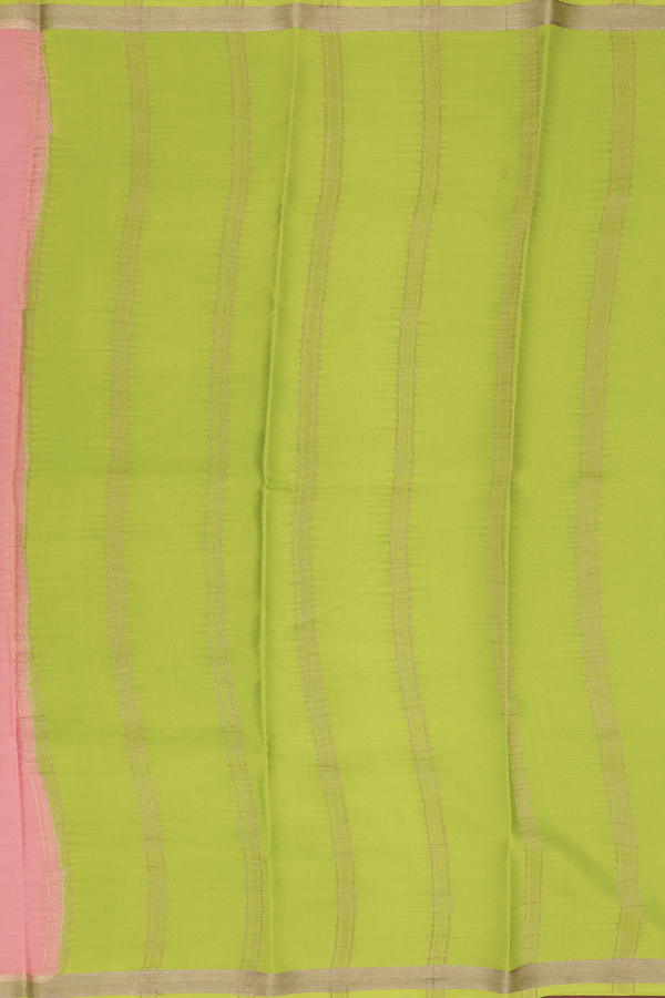 Mysore Silk Saree In Peach Pink With Contrast Border