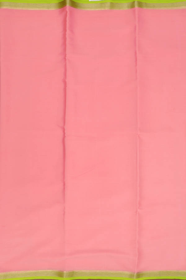 Mysore Silk Saree In Peach Pink With Contrast Border