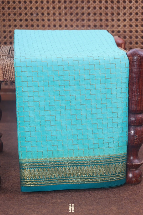 Mysore Silk Saree In Light Blue With Geometric Design